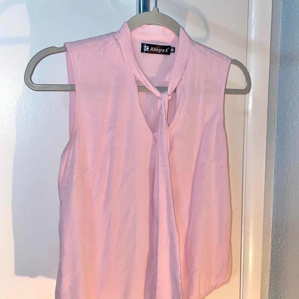Allegra K. Pink woman’s tie blouse